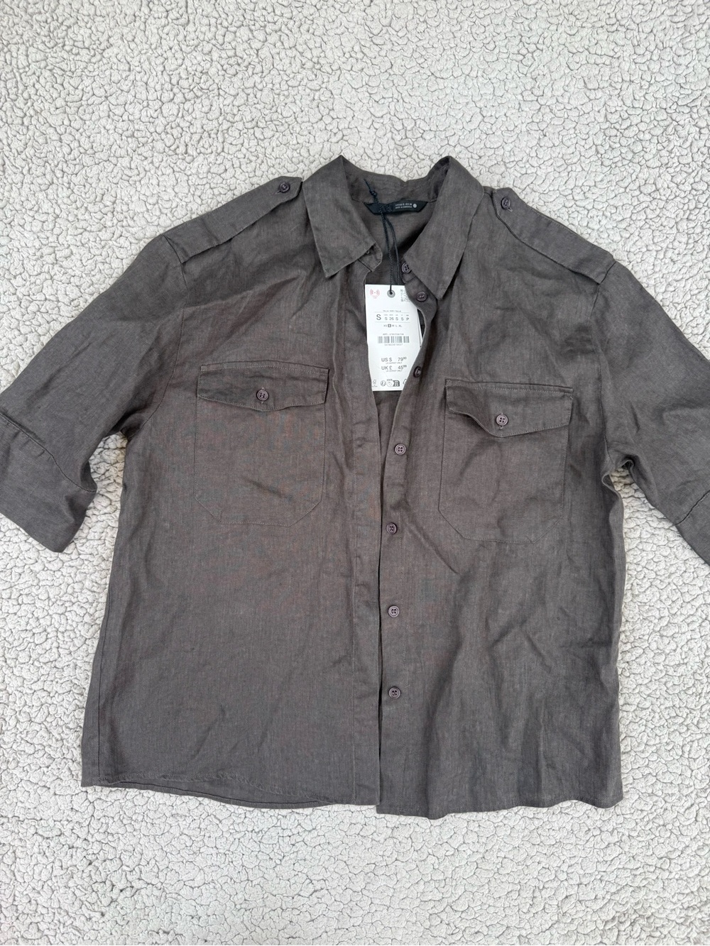 NWT Zara Relaxed Linen shirt Brown - Picture 4 of 7